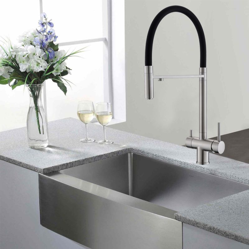 Смеситель для кухни с гибким изливом и подключением фильтра WesnaArt EKO05-160, сатин, артикул EKO05-160