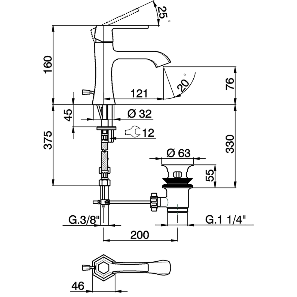 CISAL Cherie Смеситель однорычажный для раковины на 1 отверстие с донным клапаном, цвет золото розовое/черный матовый