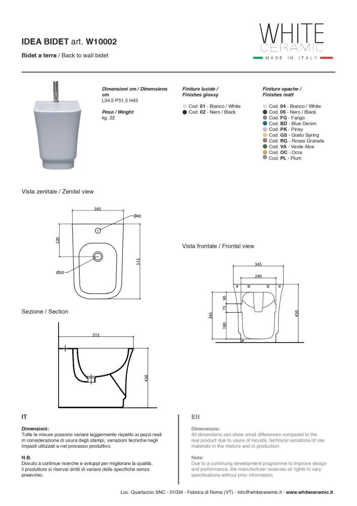 White Ceramic Idea, напольное биде, 51x34x43h см, цвет белый глянцевый, артикул W1000201