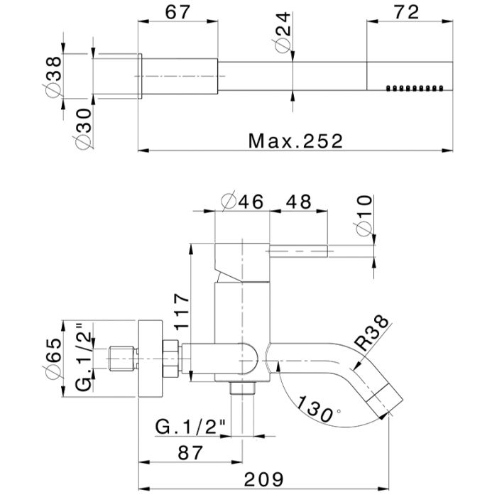 CISAL Xion Смеситель настенный для ванны/душа с ручной лейкой, держателем и шлангом 150 см, цвет нержавеющая сталь, артикул XI000124D1