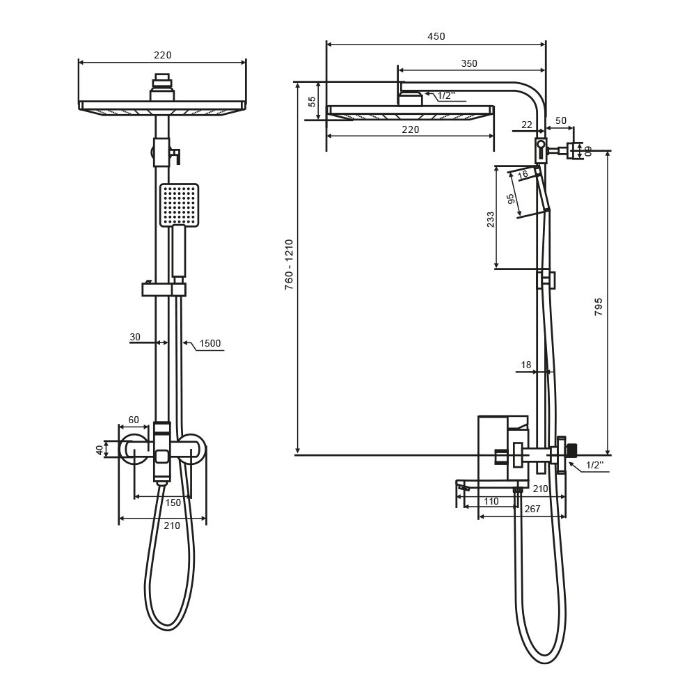 Душевая система WesnaArt KUBUS KUB13-314Black, черный