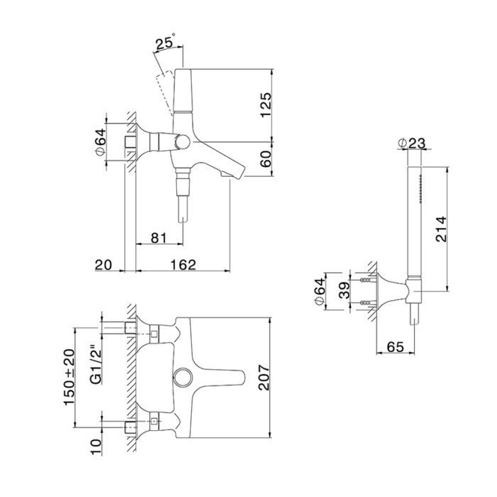 CISAL Vita Смеситель для ванны с душевым комплектом (шланг, ручной душ 1 режим, дерджатель), цвет matt black, артикул VI00010440