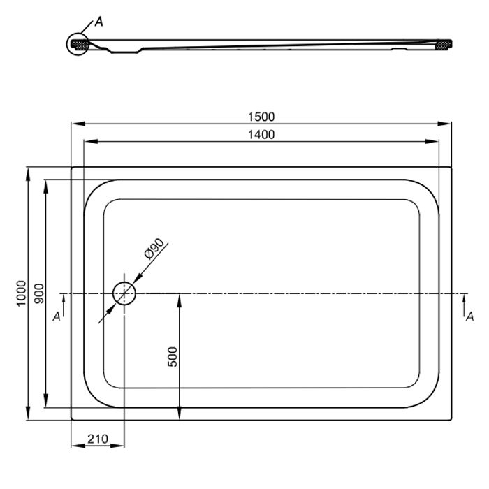 BETTE Душевой поддон 150х100 см, супертонкий 3,5 см, с отв-м слива d=90мм, цвет белый