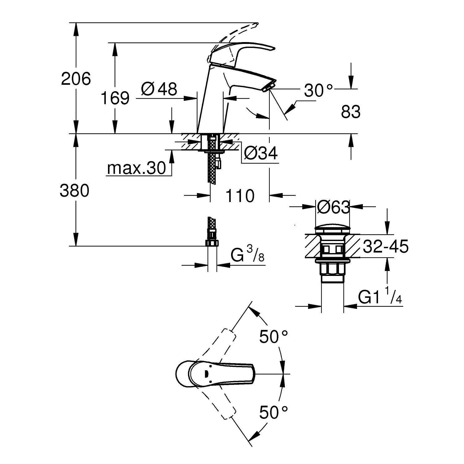 Смеситель для раковины GROHE Eurosmart с нажимным сливным гарнитуром, M-Size, хром (23923002) Смеситель для раковины GROHE Eurosmart с нажимным сливным гарнитуром, M-Size, хром (23923002)