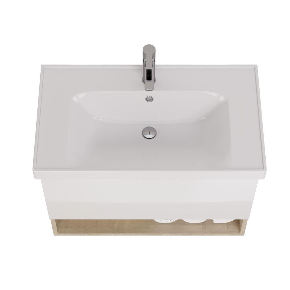 Тумба с раковиной подвесная Dreja Perfecto 90 см, дуб эврика/белый, артикул 99-0813-com