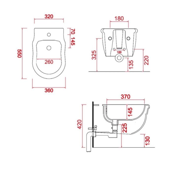 Artceram HERMITAGE Биде подвесное 36х55см с 1 отв под смеситель, с крепежом в комплекте, цвет черный
