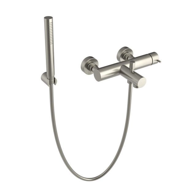 Oioli Micro, однорычажный смеситель для ванны (излив 17.4 см), с набором для душа, цвет брашированный никель C54