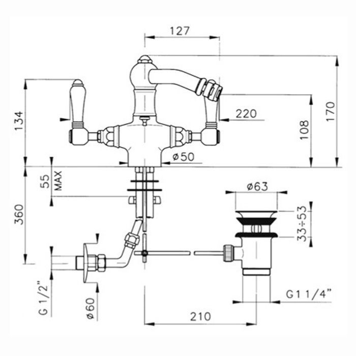 Nicolazzi P.M.Blanc Смеситель для биде на 1 отверстие, поворотный излив: 127мм, цвет: бронза, артикул 1434BZ78