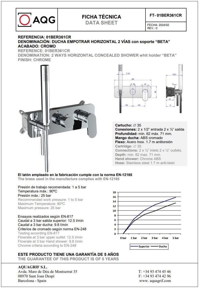AQG Beta, душевой комплект ER241 на 2-3 потребителя, с настенным кронштейном, цвет хром, артикул 19BETER24102