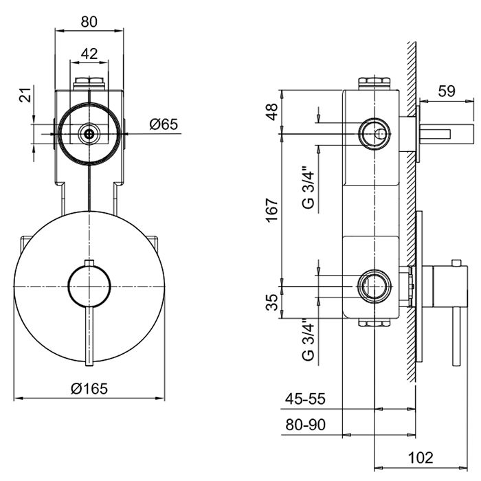 Fantini Внутренняя часть термостатического смесителя для душа, 1 источник, 3/4"