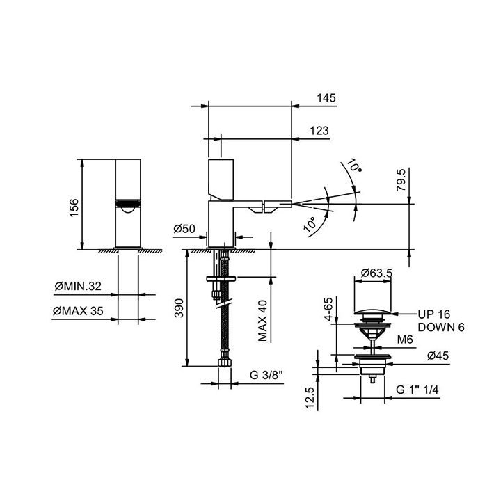 Fantini Milano Смеситель для раковины, 1 отв., без донного клапана, излив 220мм, цвет: Matt Gun Metal PVD