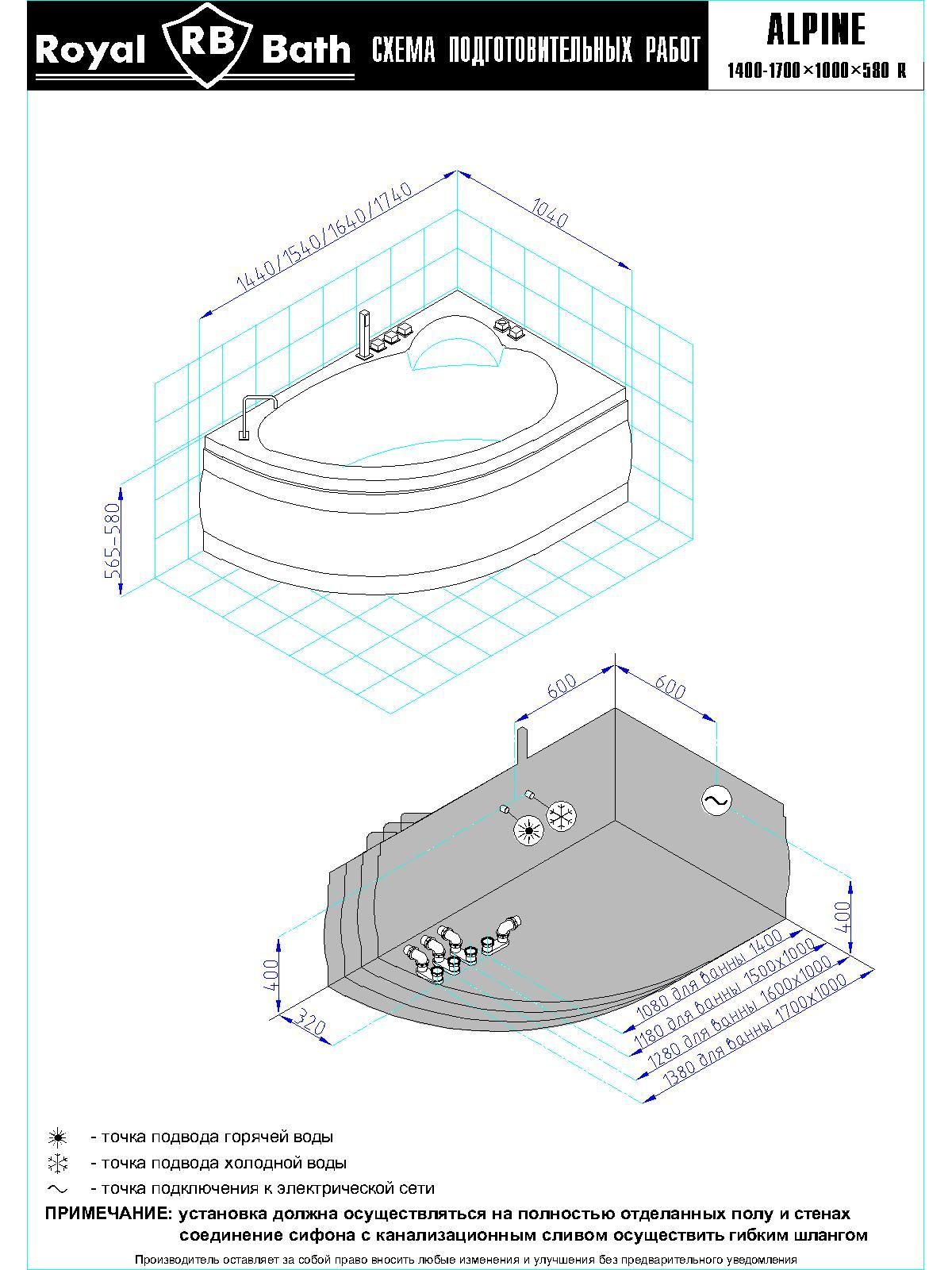 Гидромассажная ванна Royal Bath ALPINE DE LUXE 140x95x58R