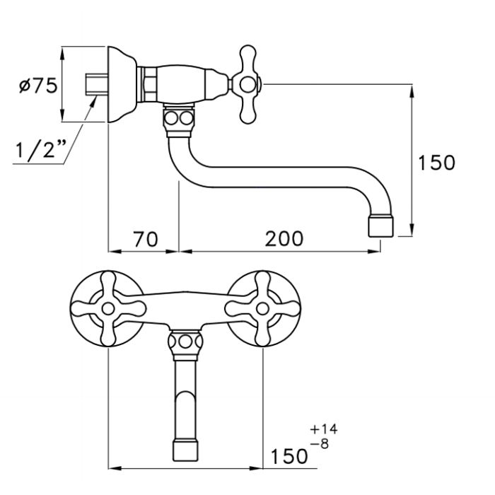 Stella Roma Смеситель для мойки настенный 3243/200, длина излива 200мм цвет: хром