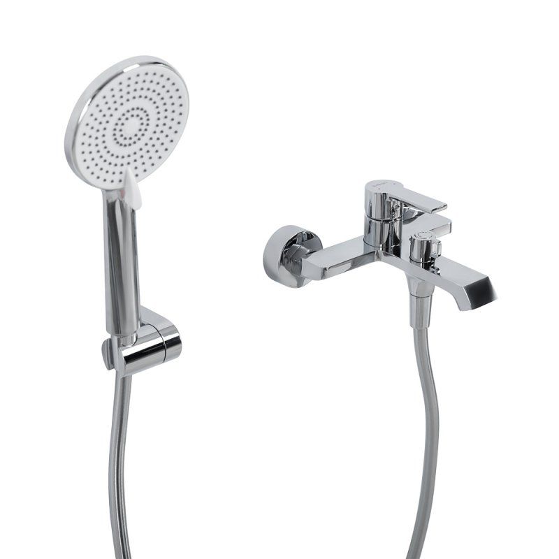 AURORA Смеситель для ванны и душа в комплекте с ручным душем, шлангом и держателем, хром AURORA-VASM-CRM, артикул AURORA-VASM-CRM