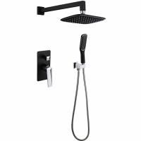 Смеситель встроенный + верхний душ + ручной душ ЧЕРНЫЙ+ХРОМ