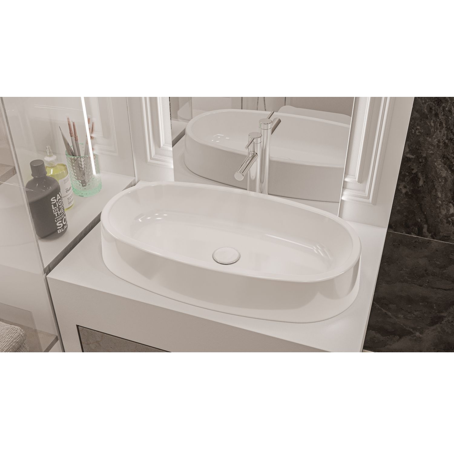 Умывальник WHITECROSS Obsidian C 65x35 (белый глянец) иск. камень