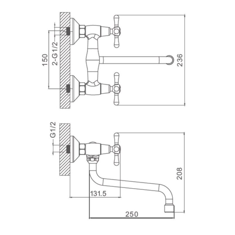 Смеситель для кухни настенный Prohanss P10.46, хром