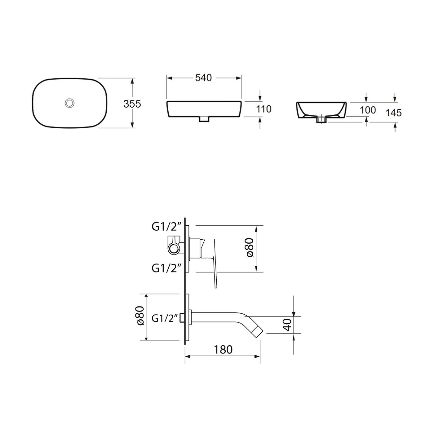 Комплект 2 в 1 Lavinia Boho Bathroom Sink Slim 21510133, накладная фарфоровая раковина 54 см, встраиваемый смеситель со скрытым механизмом