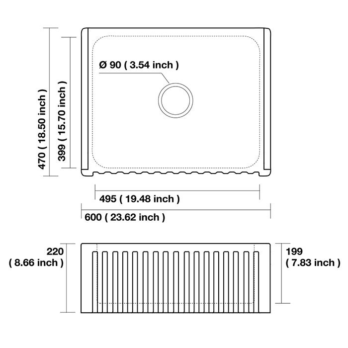 KERASAN Hanna Glasse HAMPSHIRE Раковина керамическая кухонная 600x470x220 мм,без отв под смеситель, без сифона,  цвет белый