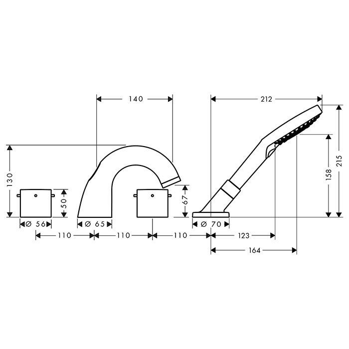 AX Starck Смеситель на край ванны , цвет полированный черный хром AX Starck Смеситель на край ванны , цвет полированный черный хром