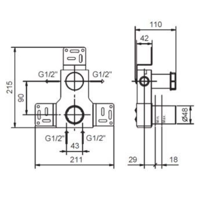 Fantini Внутренняя часть смесителя для душа, переключатель на 2 источника, 1/2"