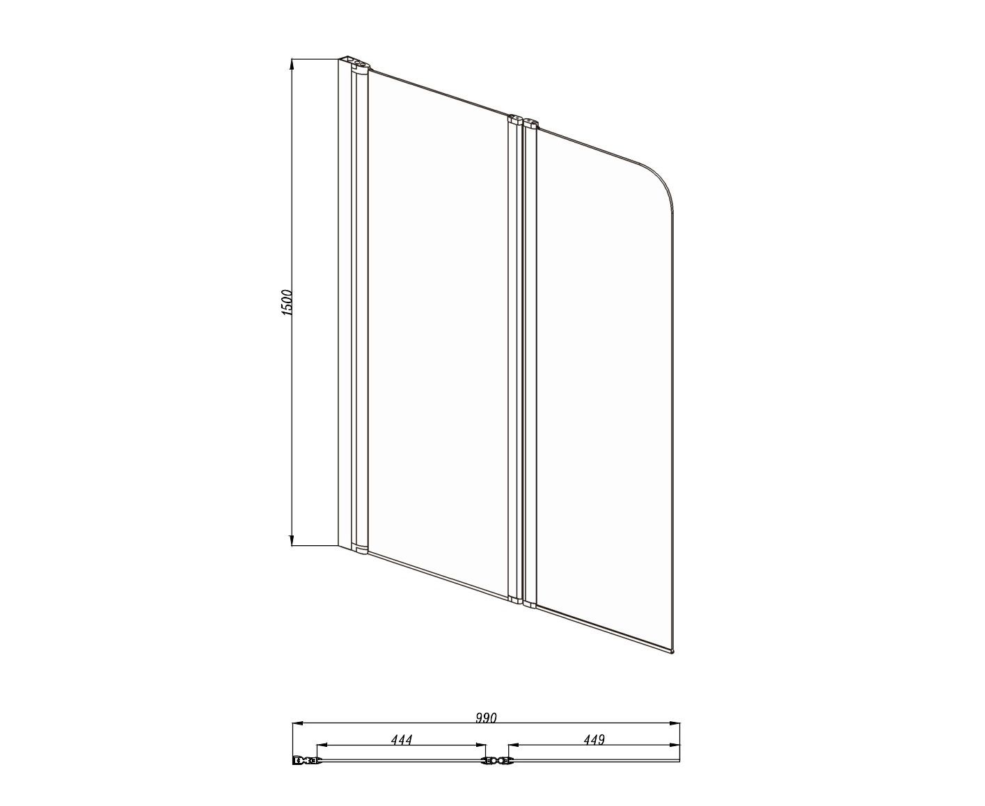 AQ NFB 6222-100 (новый артикул AQ DEL SBA 10015CH) Шторка на ванну двухэлементная, поворотная 1000X1500 профиль хром, стекло прозрачное AQ NFB 6222-100 (новый артикул AQ DEL SBA 10015CH) Шторка на ванну двухэлементная, поворотная 1000X1500 профиль хром, стекло прозрачное