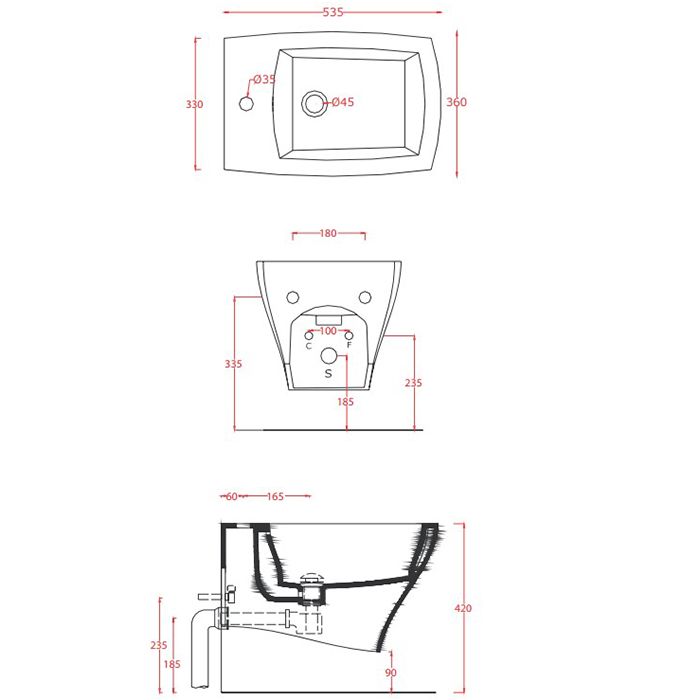Artceram JAZZ Биде подвесное 54x36см c креплением, с 1 отв под смеситель .цвет белый