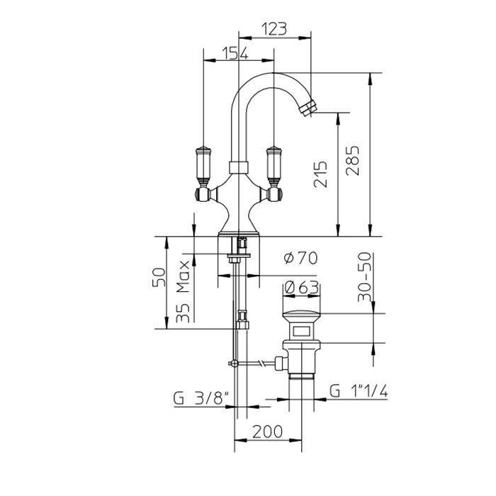 Bossini Liberty Смеситель для раковины на 1 отв., с поворотным изливом и заглушкой 1”1/4, цвет: античная бронза Bossini Liberty Смеситель для раковины на 1 отв., с поворотным изливом и заглушкой 1”1/4, цвет: античная бронза