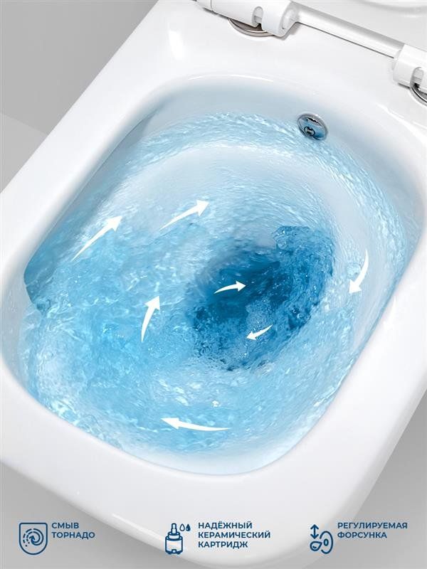 KRAFT-TOR Унитаз подвесной безободковый со смывом "Торнадо", с функцией биде и смесителем, с сиденьем дюропласт soft close BB7106CH-TOR-BS/SC, артикул BB7106CH-TOR-BS/SC