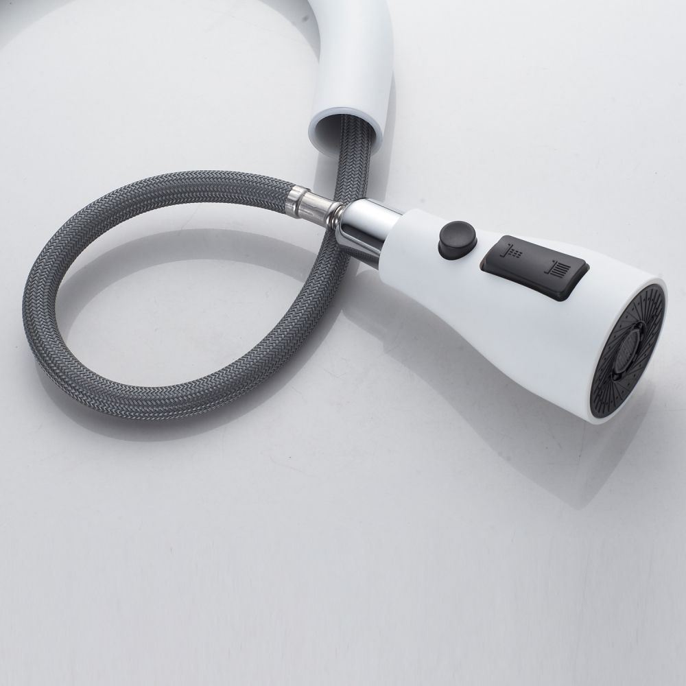 Смеситель для кухни с выдвижным изливом Shevanik S363C, белый