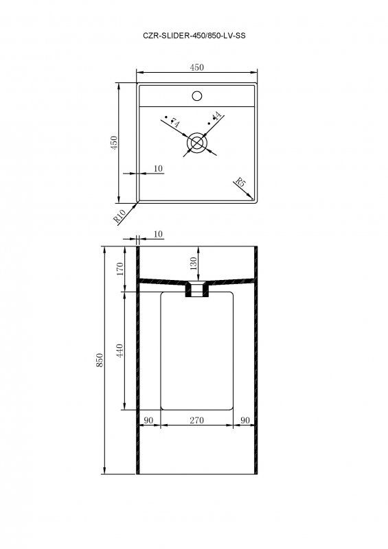 Напольная раковина из искусственного камня Solid Surface 450x450x850, CEZARES CZR-SLIDER-450/850-LV-SS, артикул CZR-SLIDER-450/850-LV-SS