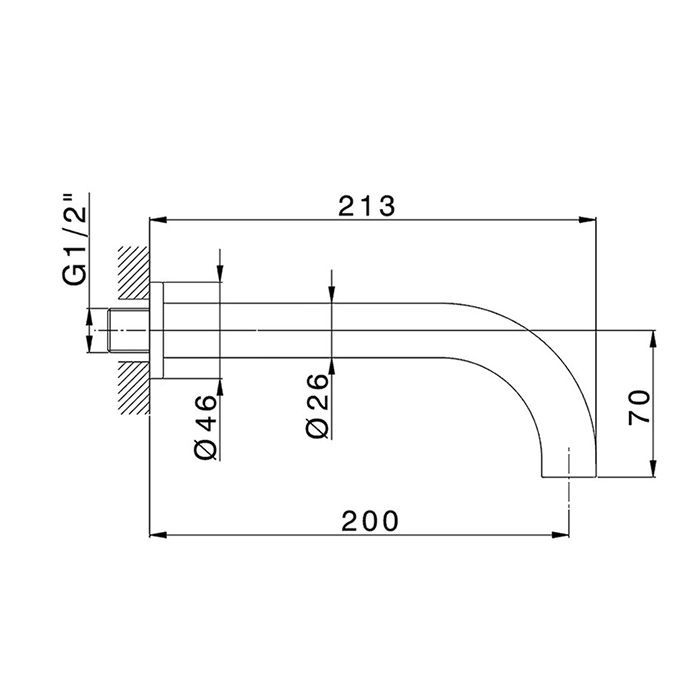 CISAL LESS NEW Излив 200 мм., настенный, цвет Nero Opaco, артикул LN00024040