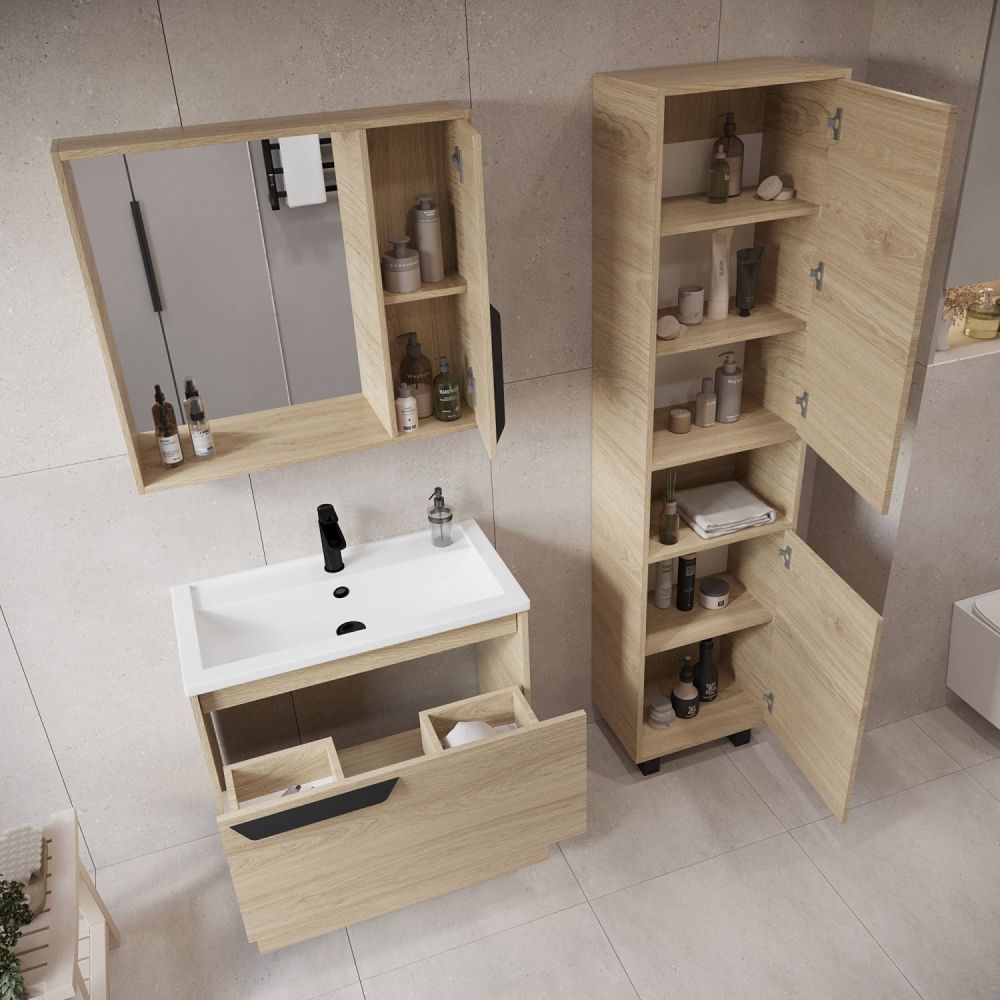 Зеркальный шкаф VIANT "Кёльн" 80 правый светлое дерево 160х800х700 (VKEL80SD-ZSH), артикул VKEL80SD-ZSH