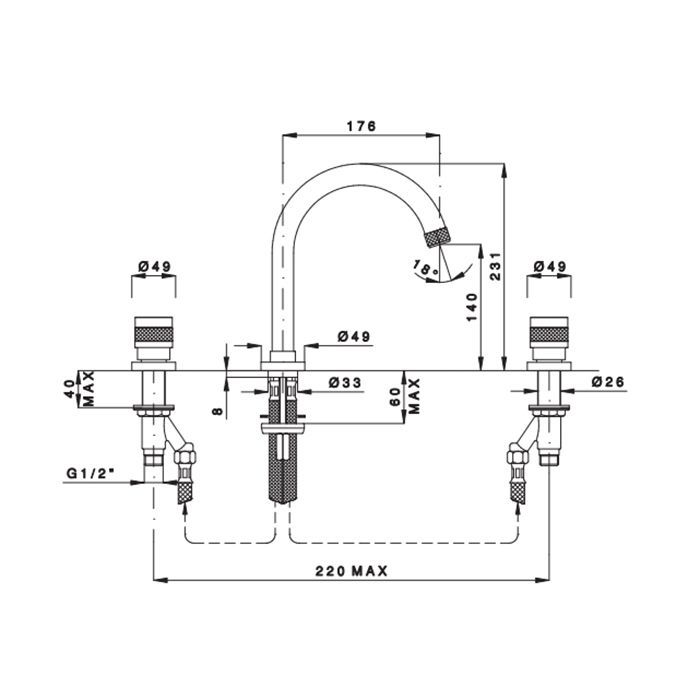 Nicolazzi Khady Смеситель для раковины на 3 отв., цвет: Black Nichel/Rose Gold
