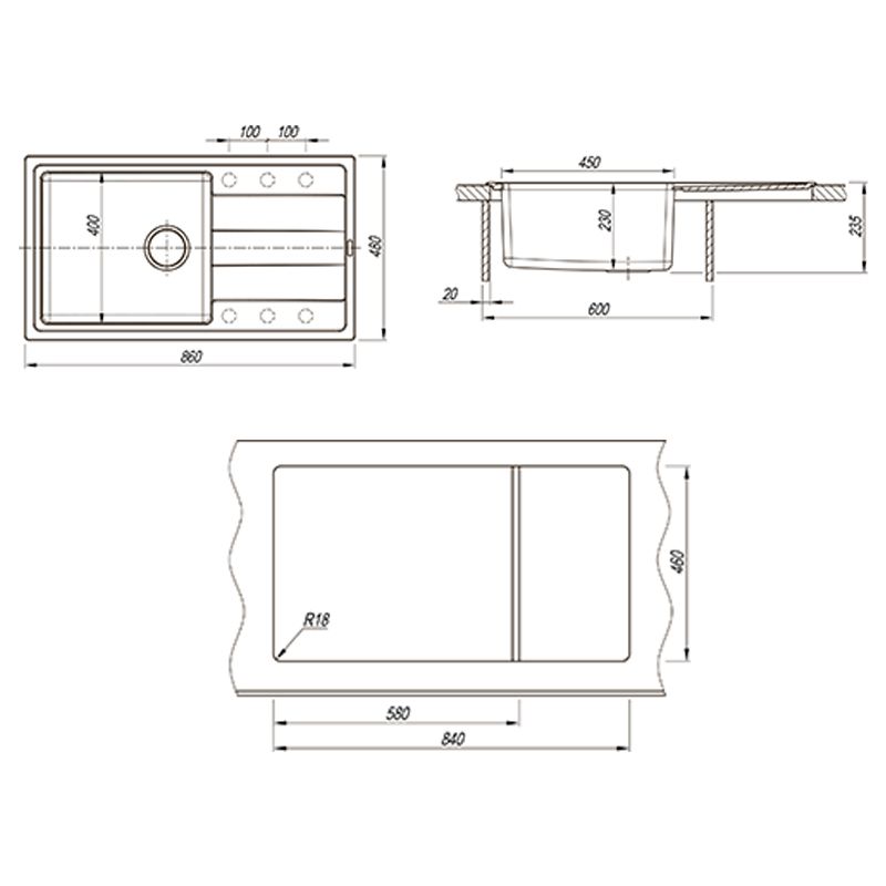 Кухонная мойка Florentina КОМБИ 21.400.D0860.201, жасмин, артикул 21.400.D0860.201