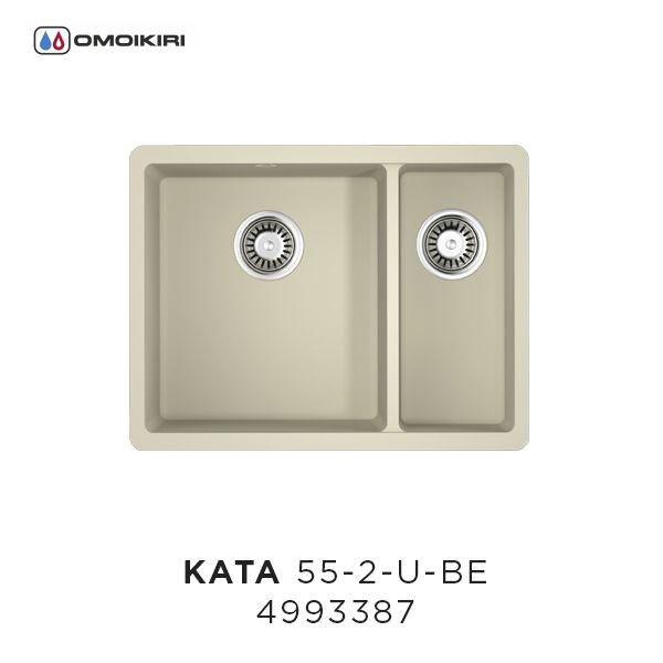 Мойка, OMOIKIRI, Kata, ширина, мм-550, глубина, мм-420, высота, мм-220, тип установки-встраиваемый снизу, отверстия для смесителя-отсутствуют, с переливом, сифон и донный клапан в комплекте, материал-Artgranit, крепления в комплекте, цвет-ваниль