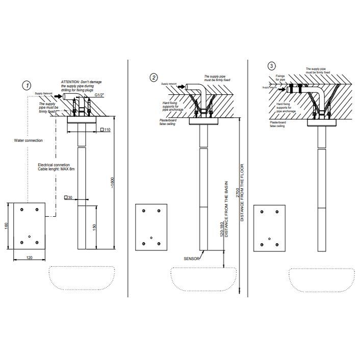 GESSI RETTANGOLO Смеситель для раковины потолочный, электронный, с кран-фильтром для регулировки температуры и напора воды, внешняя часть, цвет хром