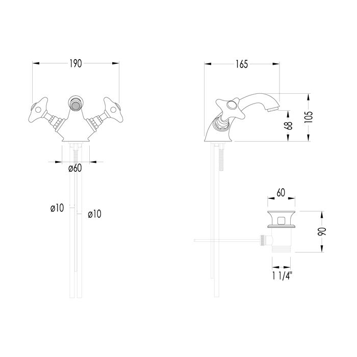 Devon&Devon WHITE ROSE Смеситель для раковины  на 1 отв.ручки белые ,с донным клапаном,цвет золото