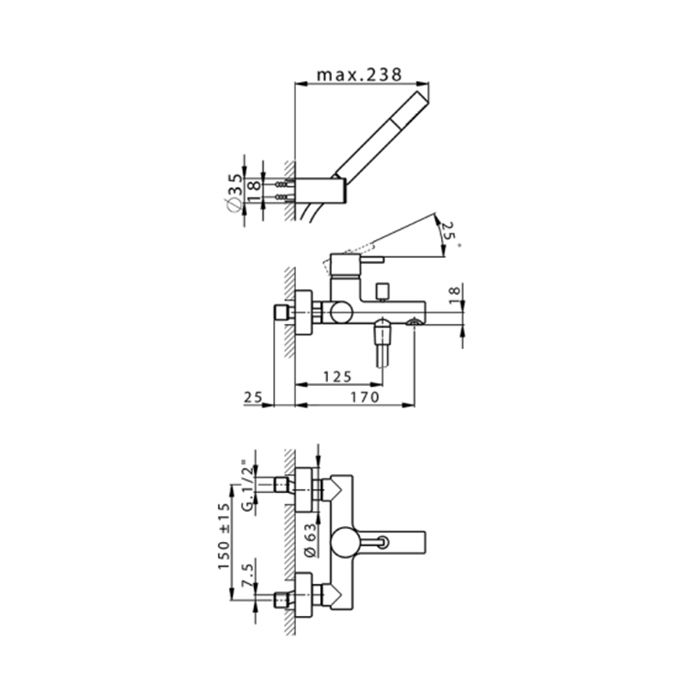 CISAL Slim Смеситель настенный  для ванны  с ручным душем, цвет хром, артикул SM00012021