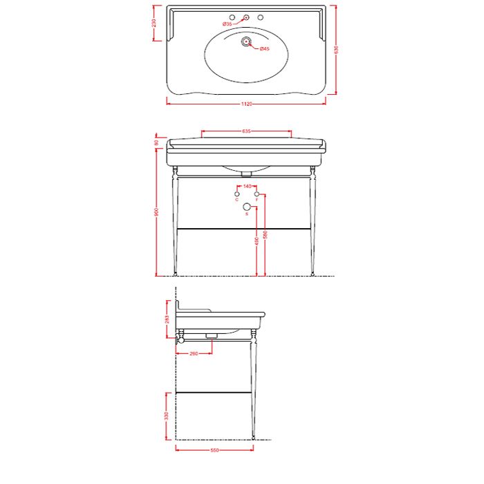 Artceram HERMITAGE раковина-консоль 112х63см с 1 отв. под смеситель+крепеж, цвет белый, артикул HEL004 01 00  bi*1
