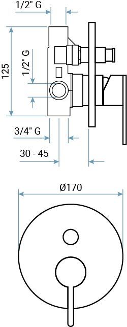 Emmevi Filobrass, встраиваемый в стену однорычажный смеситель для душа на 2 выхода, с кнопочным дивертером, цвет брашированное золото, артикул 85019/ORS