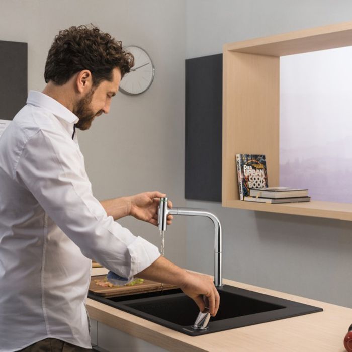 Смеситель для кухни, Hansgrohe, Metris Select M71, тип открывания воды-однорычажный, тип регулирования воды-керамический картридж, монтаж-на раковину/столешницу, отверстия для монтажа-2, высота, мм-320, вынос излива, мм-221, тип излива-выдвижной, поворотн Смеситель для кухни, Hansgrohe, Metris Select M71, тип открывания воды-однорычажный, тип регулирования воды-керамический картридж, монтаж-на раковину/столешницу, отверстия для монтажа-2, высота, мм-320, вынос излива, мм-221, тип излива-выдвижной, поворотн