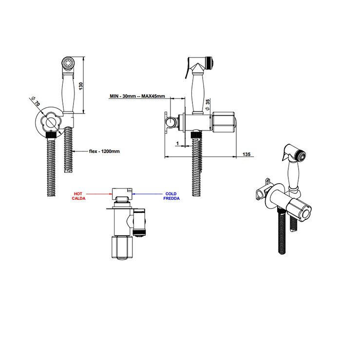 Bongio Fleur Blanc Гигиенический душ, цвет хром/белый фрафор