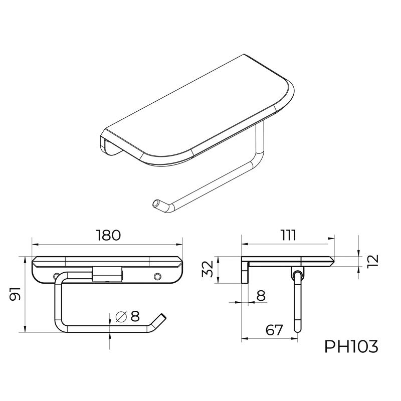 Держатель для туалетной бумаги с полочкой Knotlor PH103C, хром, артикул PH103C