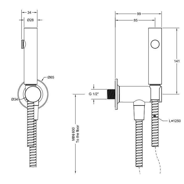 GESSI INCISO Гидроёршик настенный на 1/2", цвет: finox
