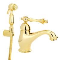 BOMOND Смеситель для раковины моноком., с гигиеническим набором, золото