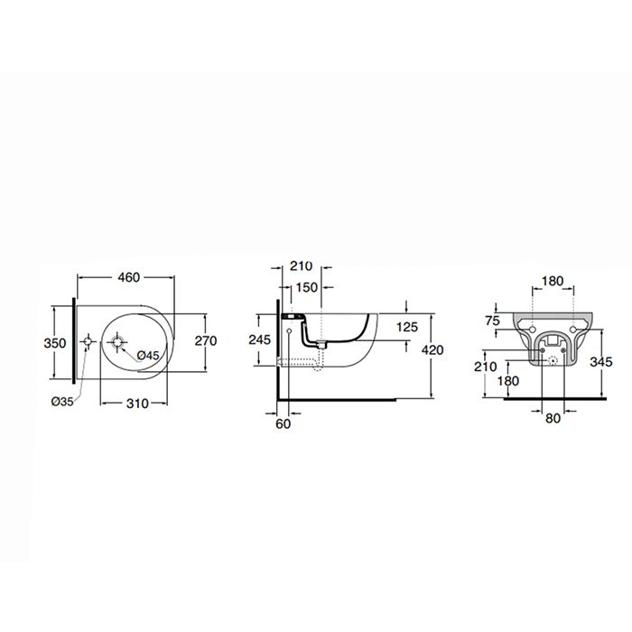 AZZURRA NUVOLA Mini Биде подвесное 46х35см c 1 отв., цвет белый, с креплением KIT2000CF
