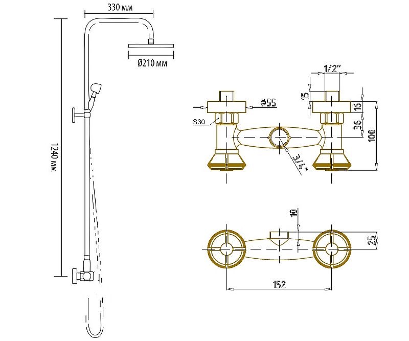 Душевая система Bronze de Luxe Royal 10118F Бронза