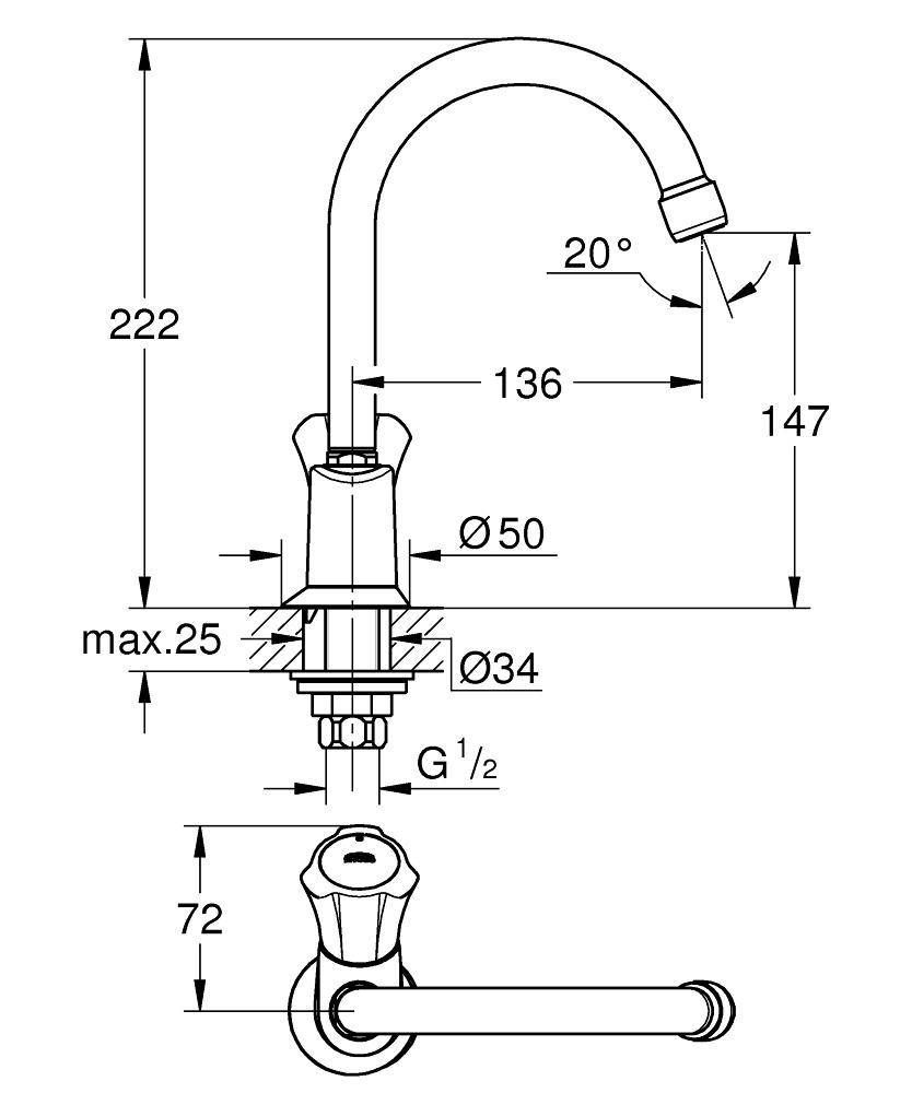Вентиль для раковины GROHE Costa L, без функции смесителя, хром (20393001) Вентиль для раковины GROHE Costa L, без функции смесителя, хром (20393001)