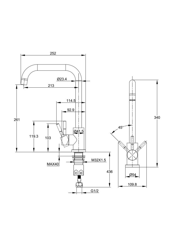 Смеситель для кухни Cersanit COMO однорычажный с п-образным изливом черный (68246), артикул 68246